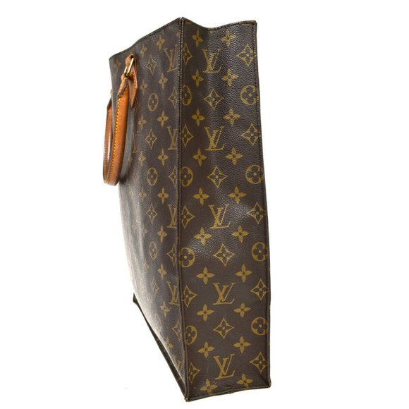 LOUIS VUITTON Logo Sac Plat Hand Tote Bag Monogram Leather Brown M51140 33MQ402 - Picture 8 of 8